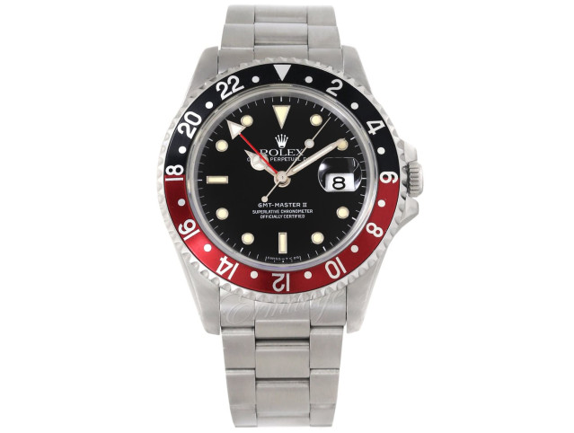 Pre-Owned Rolex GMT-Master II 16710 Stainless Steel 40 mm Luminous Dots & Index On Steel
